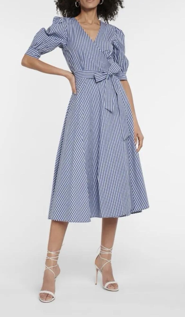 $334 Polo Ralph Lauren Gingham Blue White Wrap Cotton Dress US 2 Midi-Never Worn